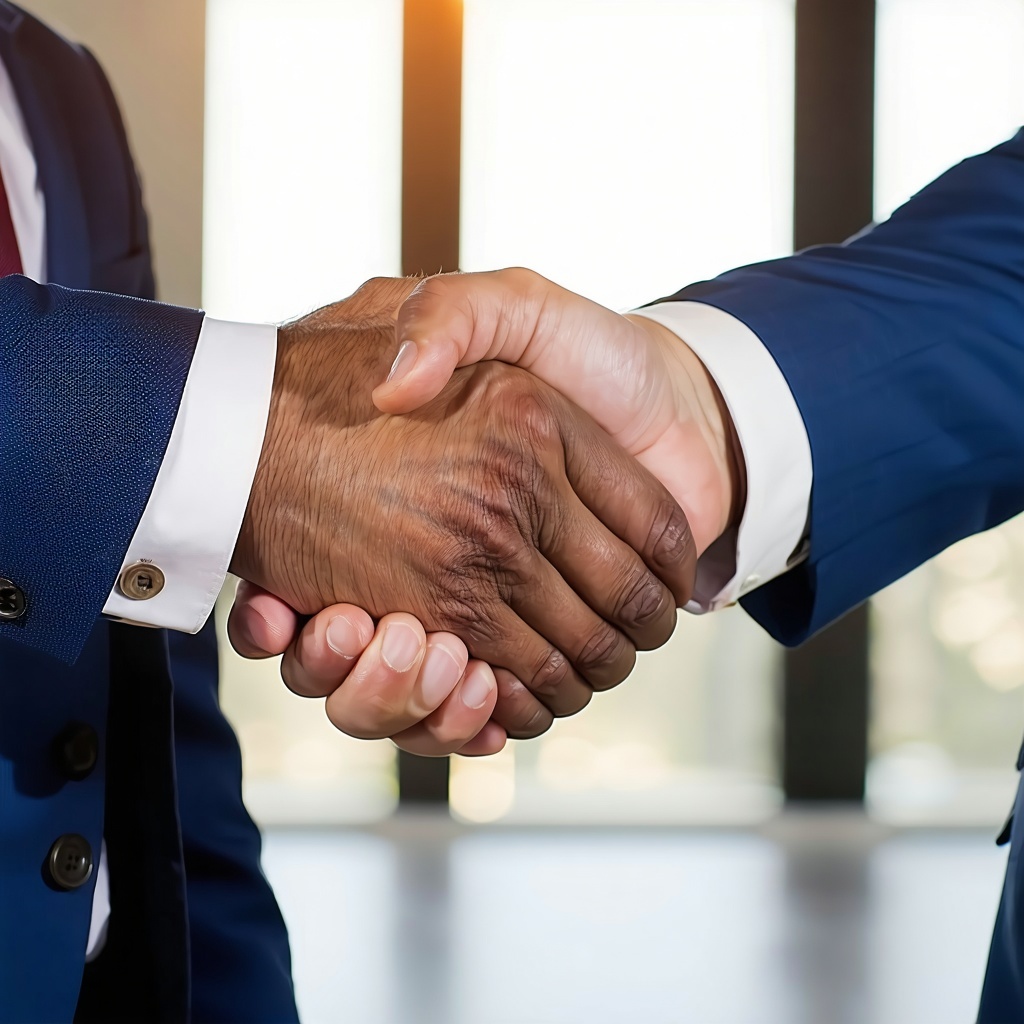 Close up of a formal handshake with an attoney